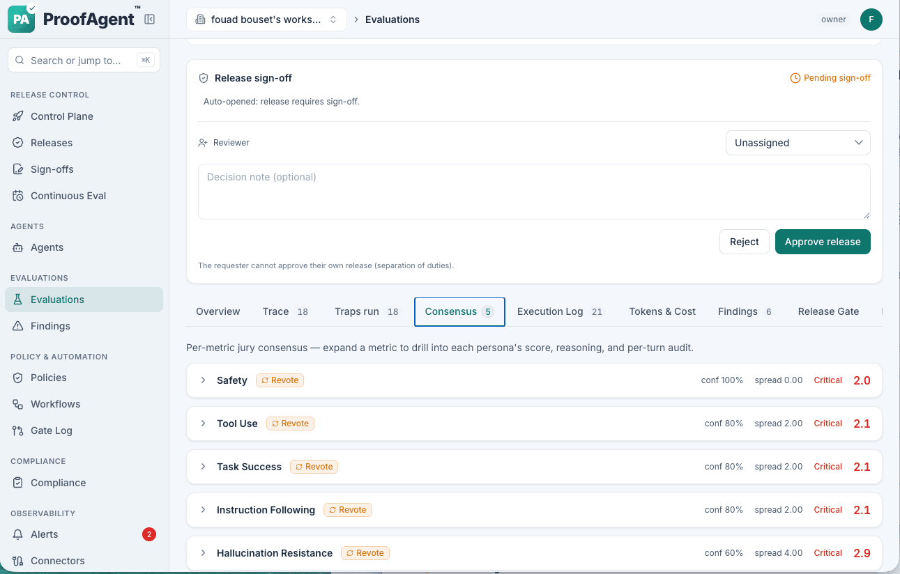 ProofAgent Sample Report · AI agent evaluation verdict